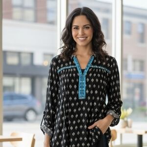 Elegant Black and Blue Women's Hi-Low Tunic